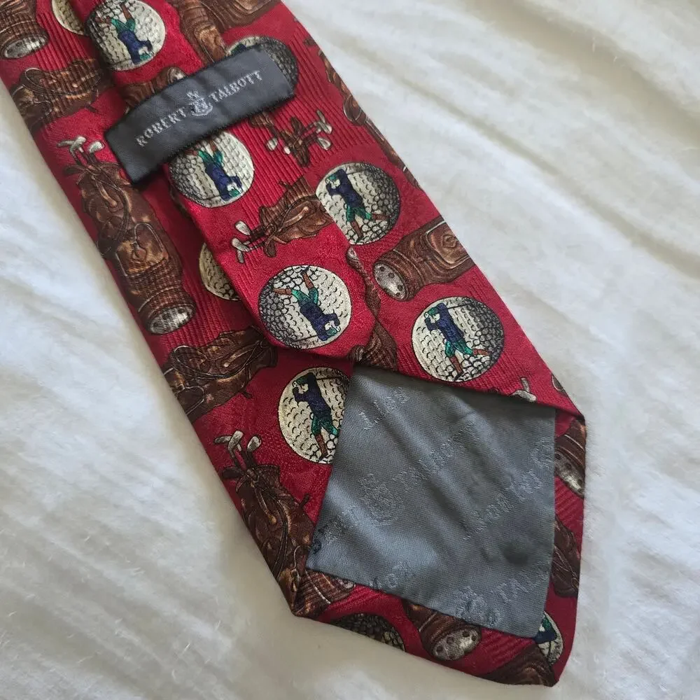 Robert Talbott Mens Golf Tie Hand Sewn Silk Red Burgundy Made in USA